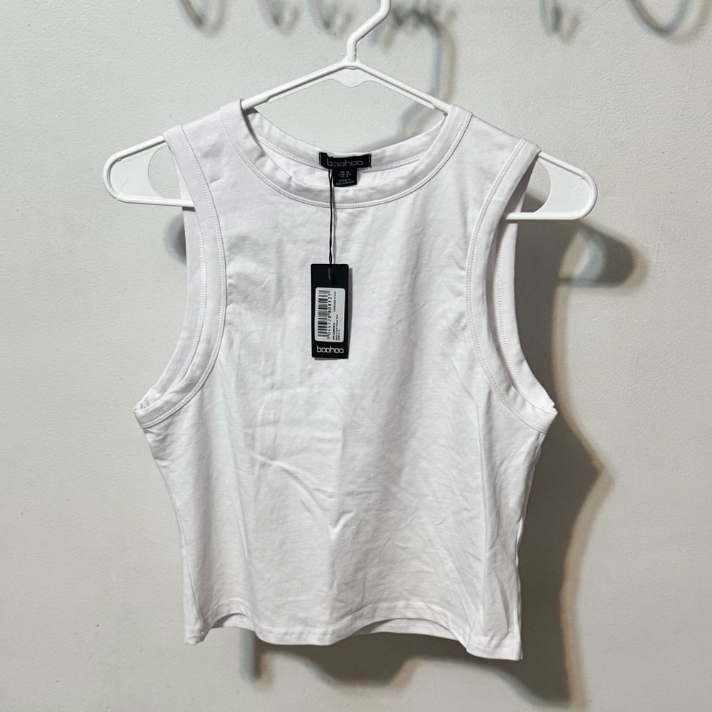 Boohoo White Sleeveless Ribbed Crop Tank Top – Size US 8 / UK 12, NWT